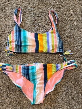 Body Glove Girls Multicolor Stripe Bikini - Yellow, Teal, Navy, Pink